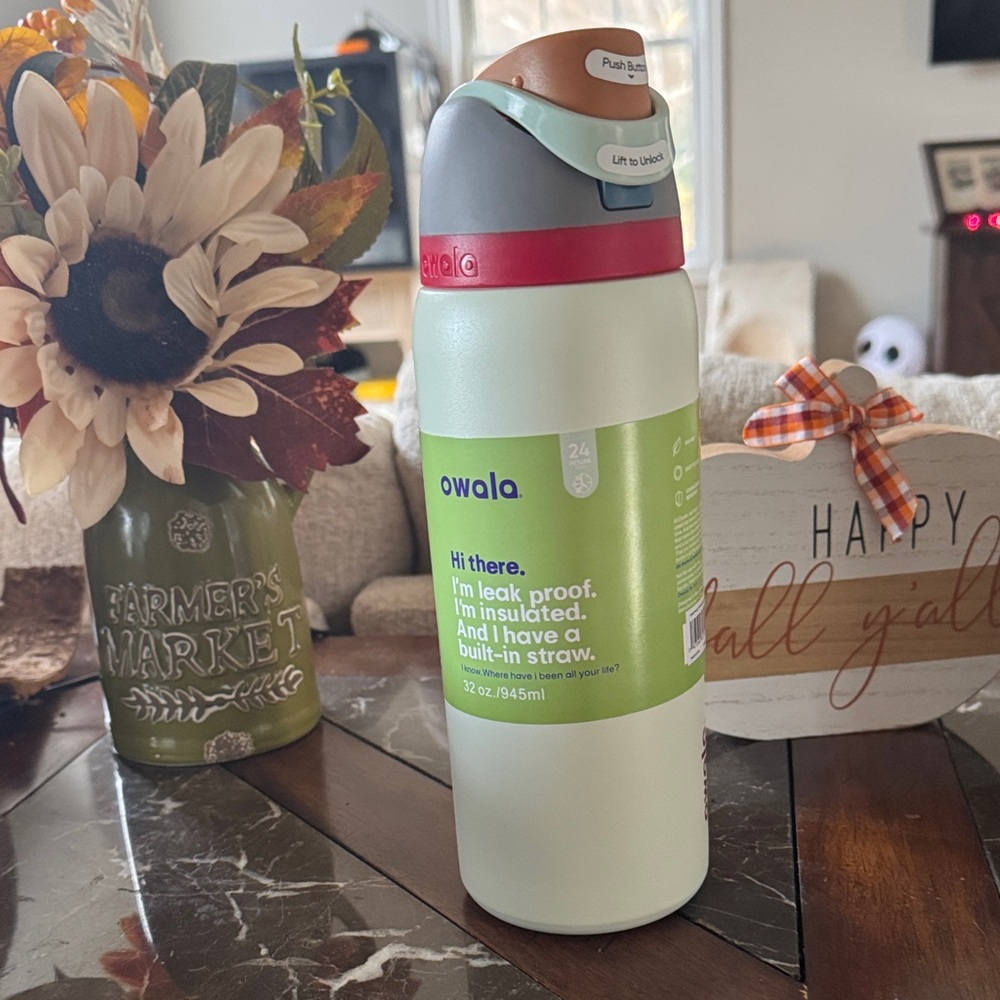 Owala Green and Gray 32 oz stainless steel Insulated Water Bottle